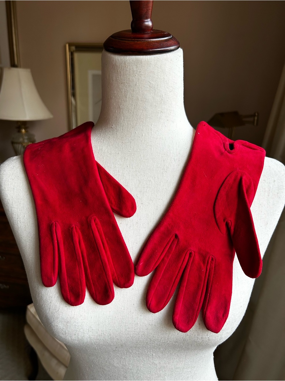Red Suede Gloves - Small